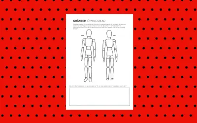 Övningsblad med en fram- och baksida av en skyltdocka. Kanske en övning för att förstå gränser, som en narcissist syster kan ha svårt med.