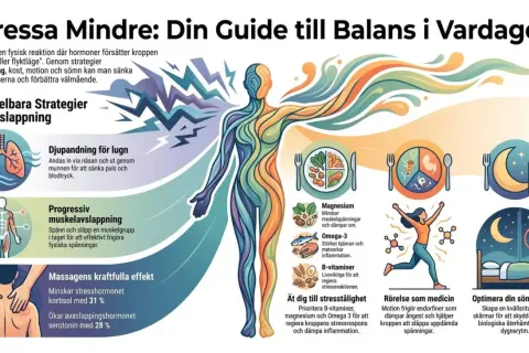 Illustration of a person with half body in dark, stormy colors and the other half in bright, flowing colors, surrounded by icons of health and relaxation.