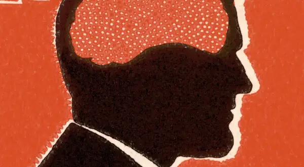 Siluett av ett huvud med en hjärna fylld av prickar. En bild som kan symbolisera en narcissistisk dragning till sig själv.
