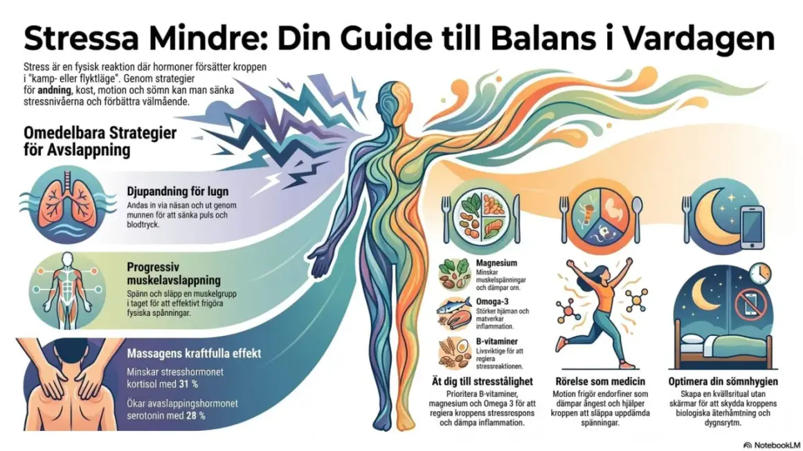 Illustration of a person with half body in dark, stormy colors and the other half in bright, flowing colors, surrounded by icons of health and relaxation.