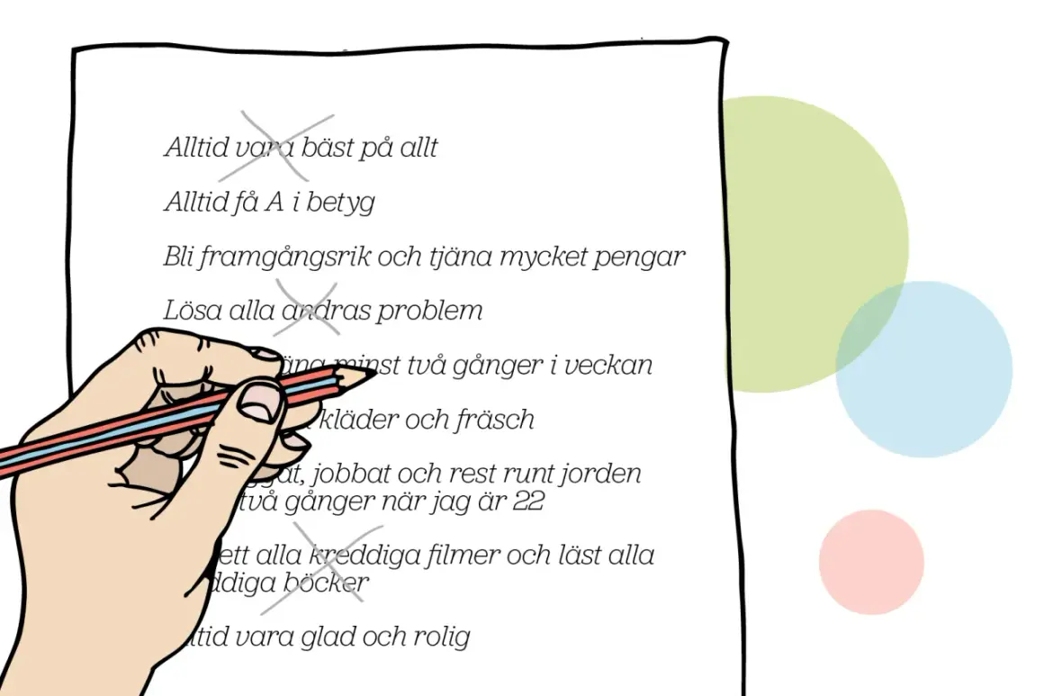 En hand med penna stryker över en lista med krav. Känslan av att gråta hela tiden och ångest infinner sig när man ser alla dessa omöjliga mål.