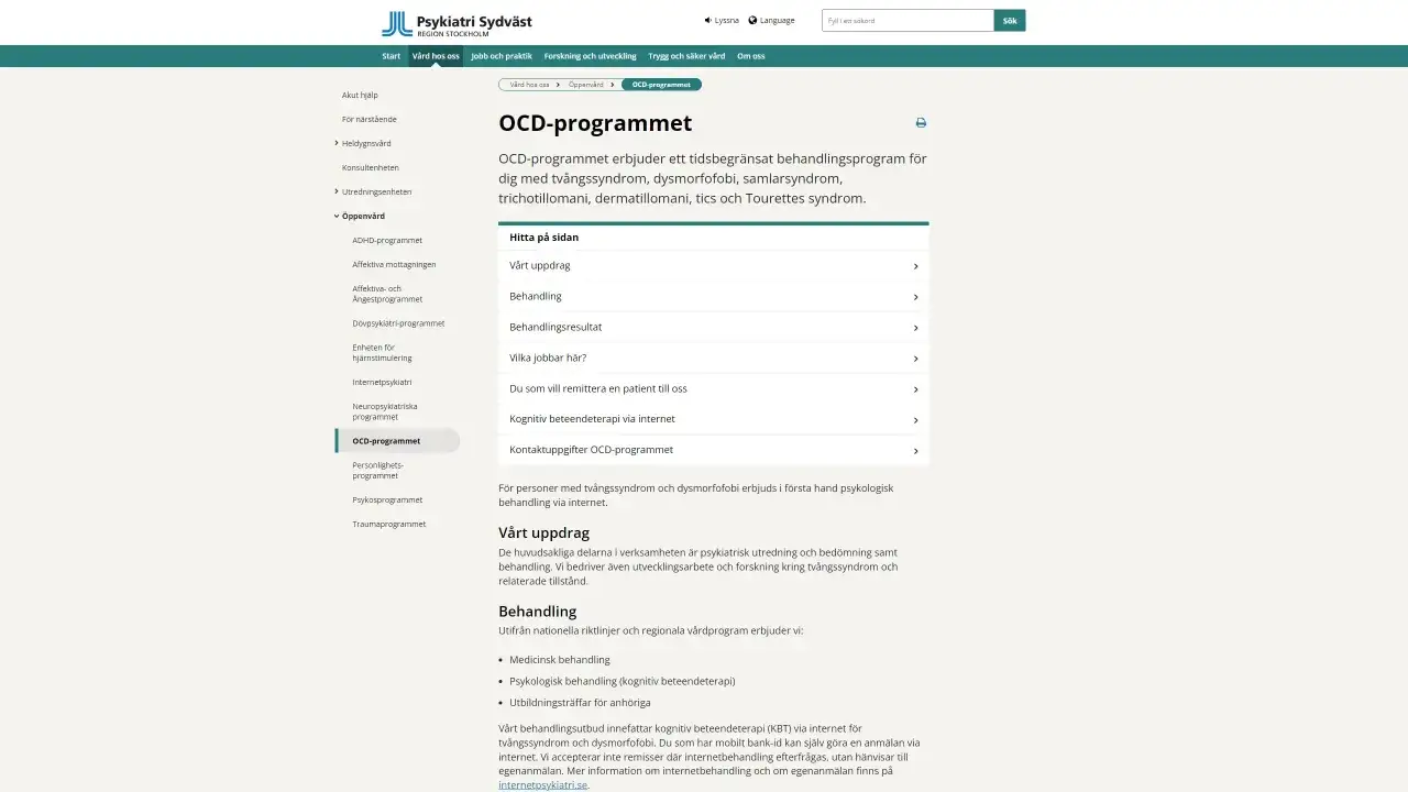 OCD-programmet erbjuder behandling för tvångssyndrom. Lär dig mer om diagnosen och behandlingsalternativ.