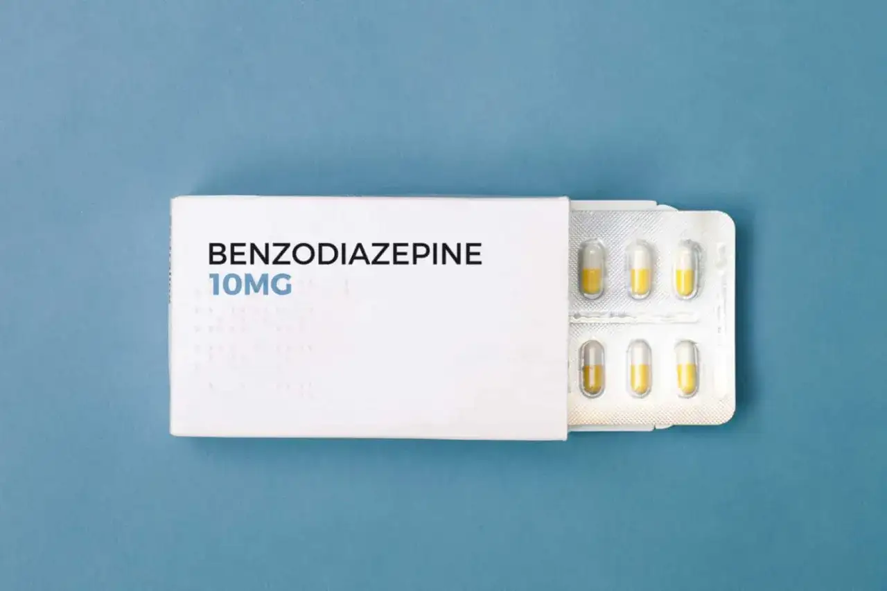 En f&ouml;rpackning med medicin mot panik&aring;ngest, benzodiazepiner 10mg, med kapslar i blisterf&ouml;rpackning.
