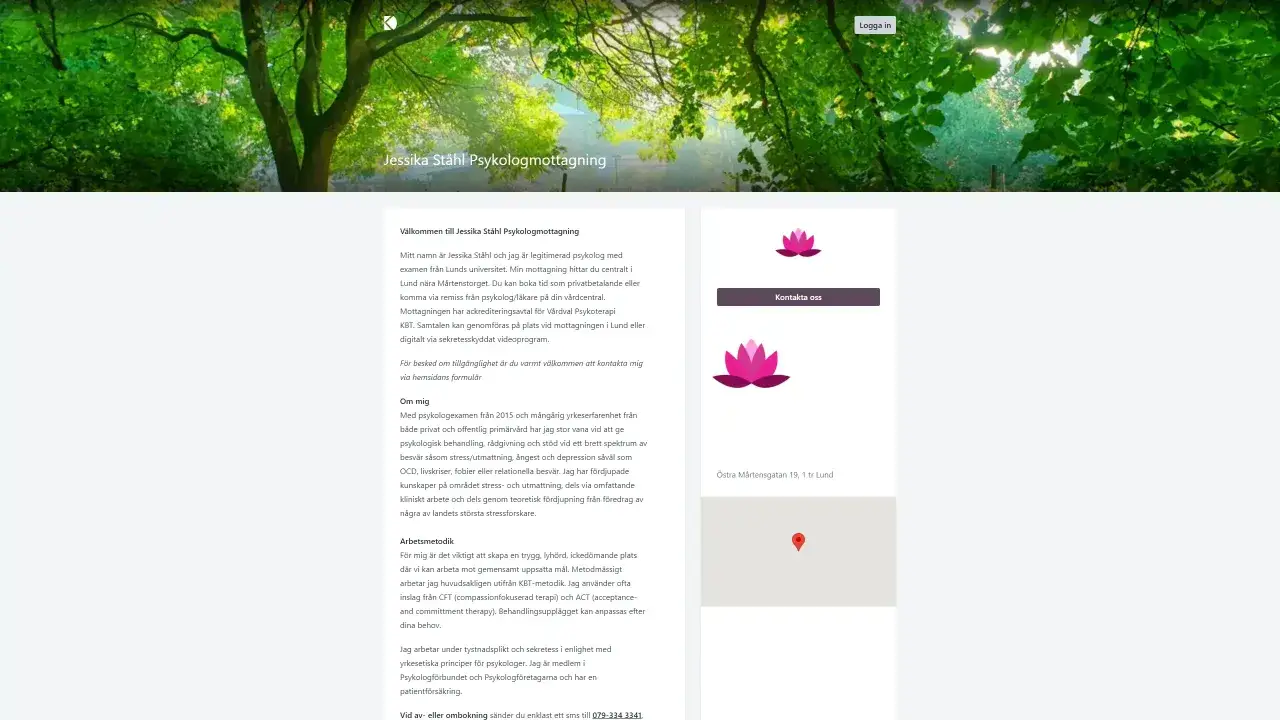 Jessika Ståhl erbjuder psykologmottagning med Vårdval Psykoterapi KBT. Hon hjälper vid stress, ångest, depression och kriser.